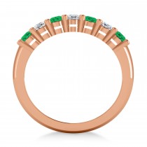 Oval Diamond & Emerald Seven Stone Ring 14k Rose Gold (1.87ct)