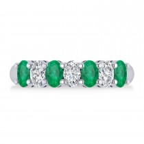 Oval Diamond & Emerald Seven Stone Ring 14k White Gold (1.87ct)