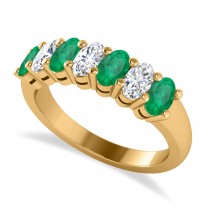 Oval Diamond & Emerald Seven Stone Ring 14k Yellow Gold (1.87ct)