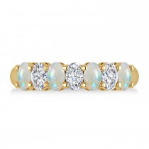 Oval Diamond & Opal Seven Stone Ring 14k Yellow Gold (1.39ct)