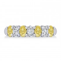 Oval Yellow & White Diamond Seven Stone Ring 14k White Gold (1.75ct)