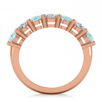 Oval Diamond & Aquamarine Seven Stone Ring 14k Rose Gold (2.70ct)