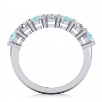 Oval Diamond & Aquamarine Seven Stone Ring 14k White Gold (2.70ct)