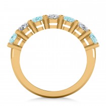 Oval Diamond & Aquamarine Seven Stone Ring 14k Yellow Gold (2.70ct)