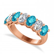 Oval Blue & White Diamond Seven Stone Ring 14k Rose Gold (3.50ct)