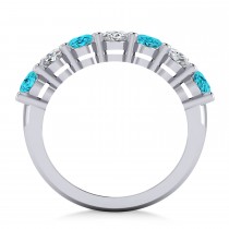 Oval Blue & White Diamond Seven Stone Ring 14k White Gold (3.50ct)