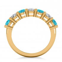Oval Blue & White Diamond Seven Stone Ring 14k Yellow Gold (3.50ct)