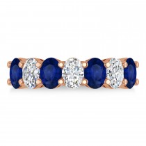 Oval Diamond & Blue Sapphire Seven Stone Ring 14k Rose Gold (3.90ct)