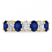 Oval Diamond & Blue Sapphire Seven Stone Ring 14k Yellow Gold (3.90ct)
