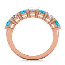 Oval Diamond & Blue Topaz Seven Stone Ring 14k Rose Gold (3.78ct)