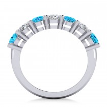 Oval Diamond & Blue Topaz Seven Stone Ring 14k White Gold (3.78ct)