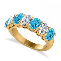Oval Diamond & Blue Topaz Seven Stone Ring 14k Yellow Gold (3.78ct)
