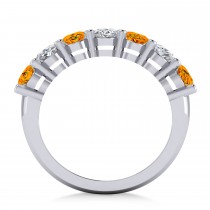 Oval Diamond & Citrine Seven Stone Ring 14k White Gold (3.30ct)
