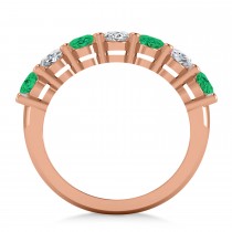 Oval Diamond & Emerald Seven Stone Ring 14k Rose Gold (3.58ct)