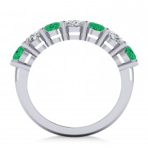 Oval Diamond & Emerald Seven Stone Ring 14k White Gold (3.58ct)