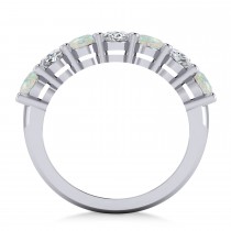 Oval Diamond & Opal Seven Stone Ring 14k White Gold (2.62ct)