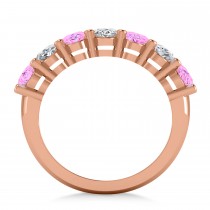 Oval Diamond & Pink Sapphire Seven Stone Ring 14k Rose Gold (3.90ct)