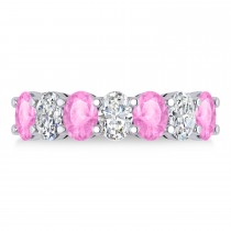Oval Diamond & Pink Sapphire Seven Stone Ring 14k White Gold (3.90ct)