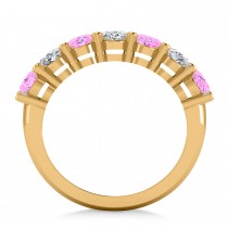 Oval Diamond & Pink Sapphire Seven Stone Ring 14k Yellow Gold (3.90ct)