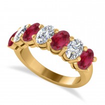 Oval Diamond & Ruby Seven Stone Ring 14k Yellow Gold (3.90ct)
