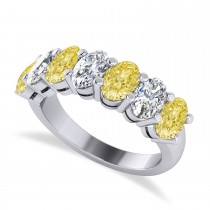 Oval Yellow & White Diamond Seven Stone Ring 14k White Gold (3.50ct)