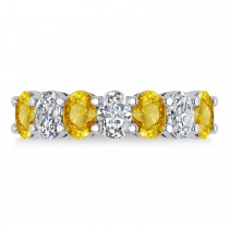Oval Diamond & Yellow Sapphire Seven Stone Ring 14k White Gold (3.90ct)