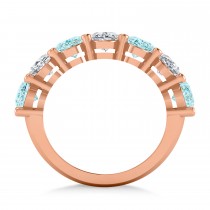 Oval Diamond & Aquamarine Seven Stone Ring 14k Rose Gold (1.40ct)