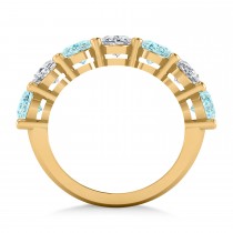 Oval Diamond & Aquamarine Seven Stone Ring 14k Yellow Gold (1.40ct)