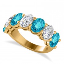 Oval Blue & White Diamond Seven Stone Ring 14k Yellow Gold (7.00ct)