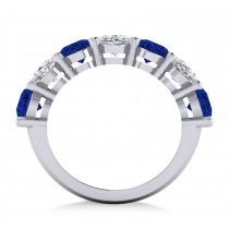 Oval Diamond & Blue Sapphire Seven Stone Ring 14k White Gold (7.00ct)