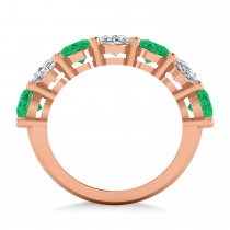 Oval Diamond & Emerald Seven Stone Ring 14k Rose Gold (6.40ct)