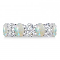 Oval Diamond & Opal Seven Stone Ring 14k White Gold (4.88ct)