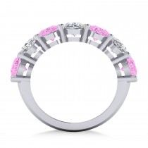 Oval Diamond & Pink Sapphire Seven Stone Ring 14k White Gold (7.00ct)