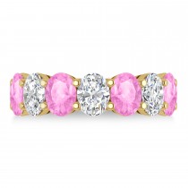 Oval Diamond & Pink Sapphire Seven Stone Ring 14k Yellow Gold (7.00ct)