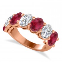 Oval Diamond & Ruby Seven Stone Ring 14k Rose Gold (7.00ct)
