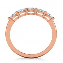 Oval Diamond & Aquamarine Five Stone Ring 14k Rose Gold (1.00ct)