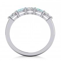 Oval Diamond & Aquamarine Five Stone Ring 14k White Gold (1.00ct)