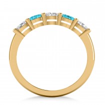 Oval Blue & White Diamond Five Stone Ring 14k Yellow Gold (1.00ct)