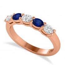 Oval Diamond & Blue Sapphire Five Stone Ring 14k Rose Gold (1.00ct)