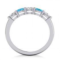 Oval Diamond & Blue Topaz Five Stone Ring 14k White Gold (1.00ct)