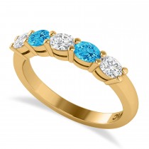 Oval Diamond & Blue Topaz Five Stone Ring 14k Yellow Gold (1.00ct)