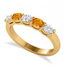 Oval Diamond & Citrine Five Stone Ring 14k Yellow Gold (1.00ct)
