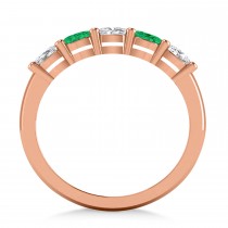 Oval Diamond & Emerald Five Stone Ring 14k Rose Gold (1.00ct)