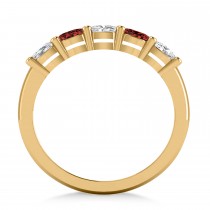 Oval Diamond & Garnet Five Stone Ring 14k Yellow Gold (1.00ct)
