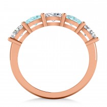 Oval Diamond & Aquamarine Five Stone Ring 14k Rose Gold (1.25ct)