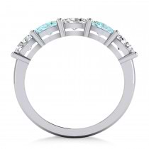Oval Diamond & Aquamarine Five Stone Ring 14k White Gold (1.25ct)