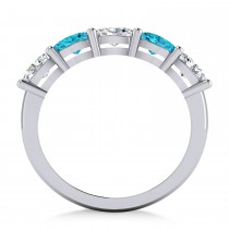 Oval Blue & White Diamond Five Stone Ring 14k White Gold (1.25ct)