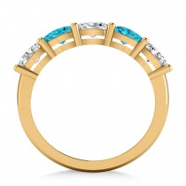 Oval Blue & White Diamond Five Stone Ring 14k Yellow Gold (1.25ct)