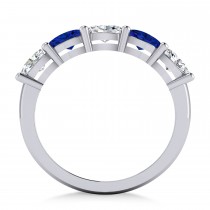 Oval Diamond & Blue Sapphire Five Stone Ring 14k White Gold (1.25ct)