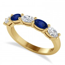 Oval Diamond & Blue Sapphire Five Stone Ring 14k Yellow Gold (1.25ct)